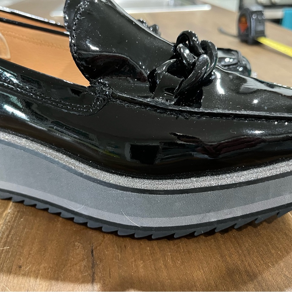 Johnston & Murphy Black Patent Loafers with Gray Platform Sole - Picture 5 of 11
